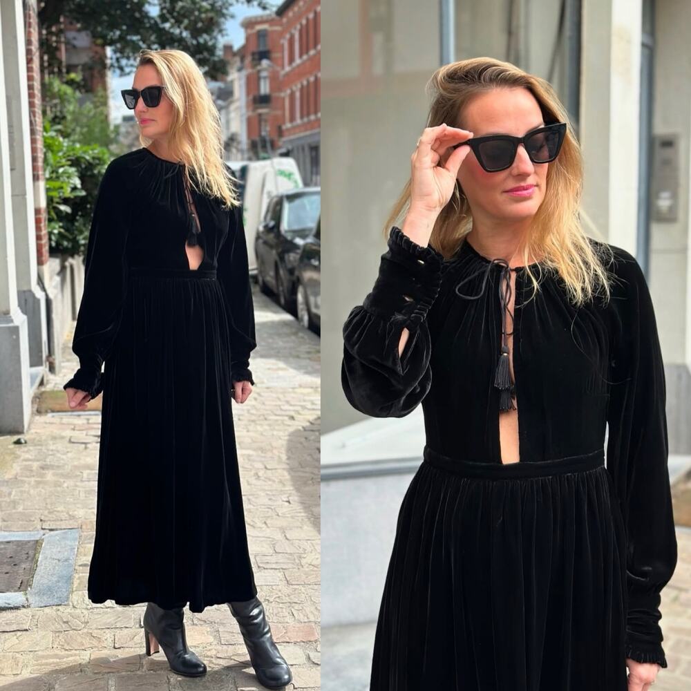 Ulla Johnson Talitha Midi Dress Black Velvet Silk Bohemian Witchy Size 2 - Picture 2 of 16